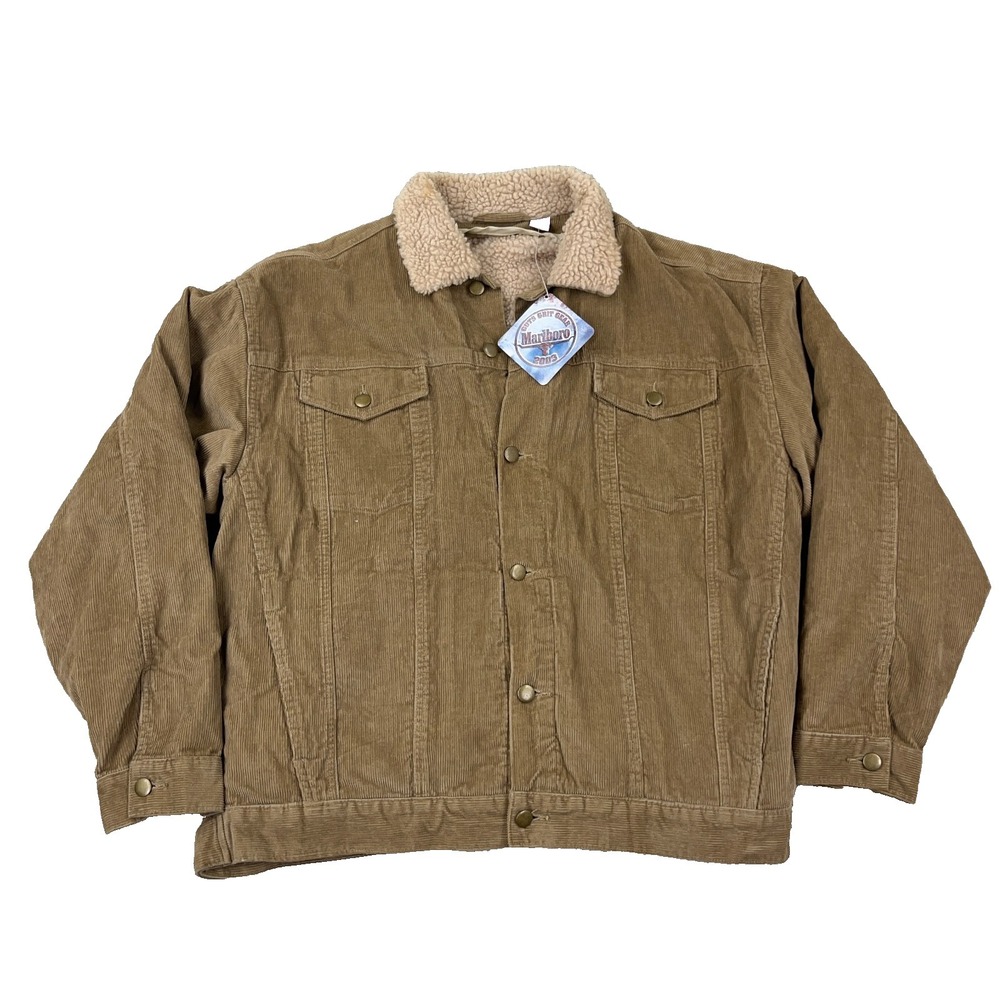 Vintage Marlboro Jacket Mens Medium Brown Corduroy Sherpa Lined Aviator Bomber